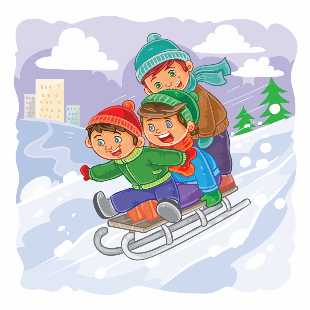 ilustratie copii pe sanie