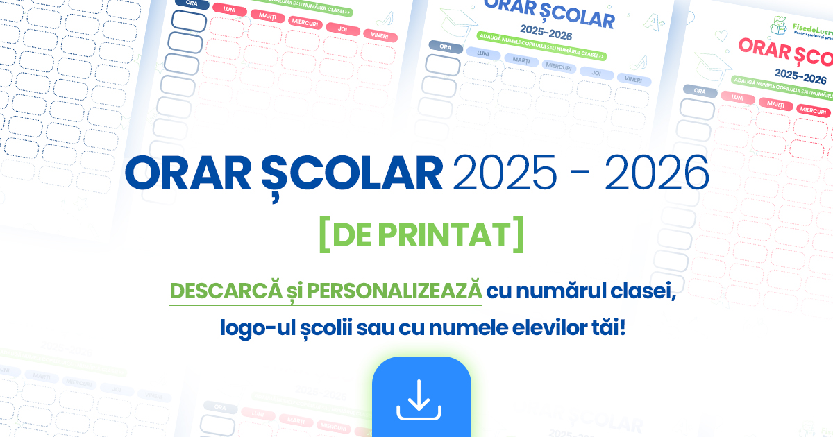 Orar Scolar Editabil [DE PRINTAT] pentru FETE si BAIETI